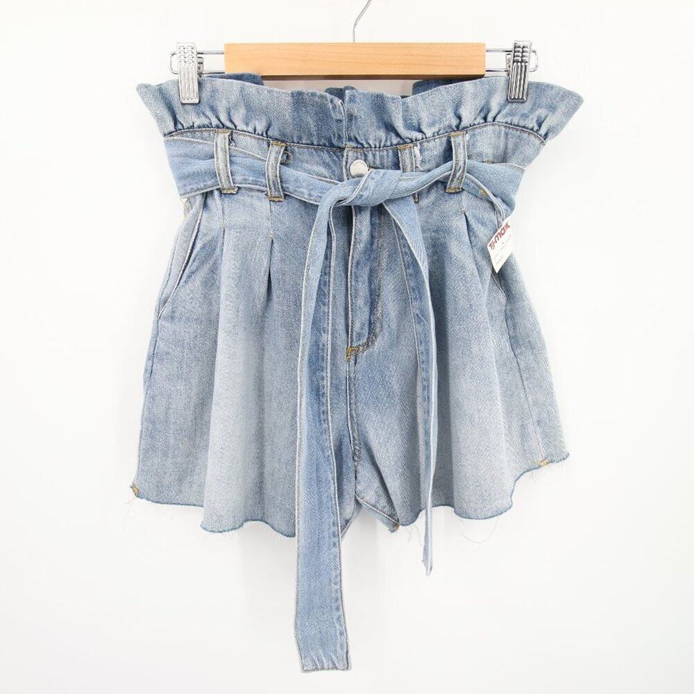 BlankNYC Jean Shorts 27 Blue Paperbag Style Raw Hem Cutoff High Rise High Waist